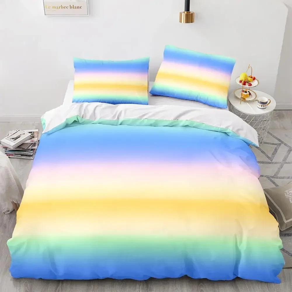 Радужный градиентный пододеяльник, комплект постельного белья Queen Size Rainbow для детей и девочек, милый стиль, комплект постельного белья из полиэстера, односпальное одеяло King Twin, покрывало