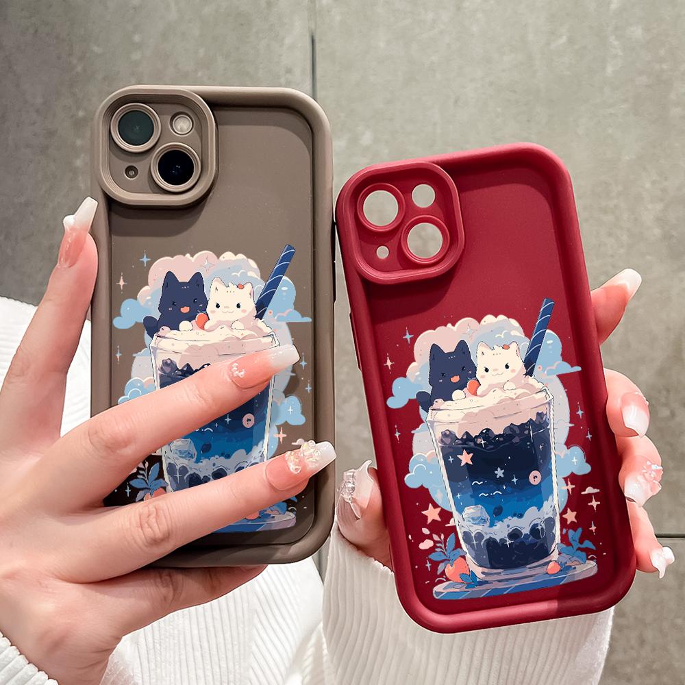 Для Huawei P50 Pro P40 Lite Honor 8X 9X X9 Tecno Infinix Smart 8 Vivo V29 V30 Y02 Y16 мультяшный черный белый кот полная камера защитный мягкий чехол