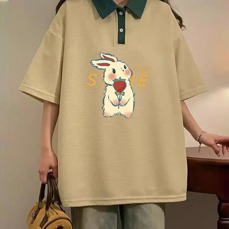 Топы женские летние свободные рубашки с кроликом универсальные повседневные удобные футболки с короткими рукавами женские