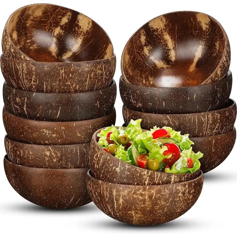 Coconut Bowls for Serving Dishes , Wooden Salad Wood , Reusable Bowl, Serving Utensils Natural Coconut Shell Bowls.
