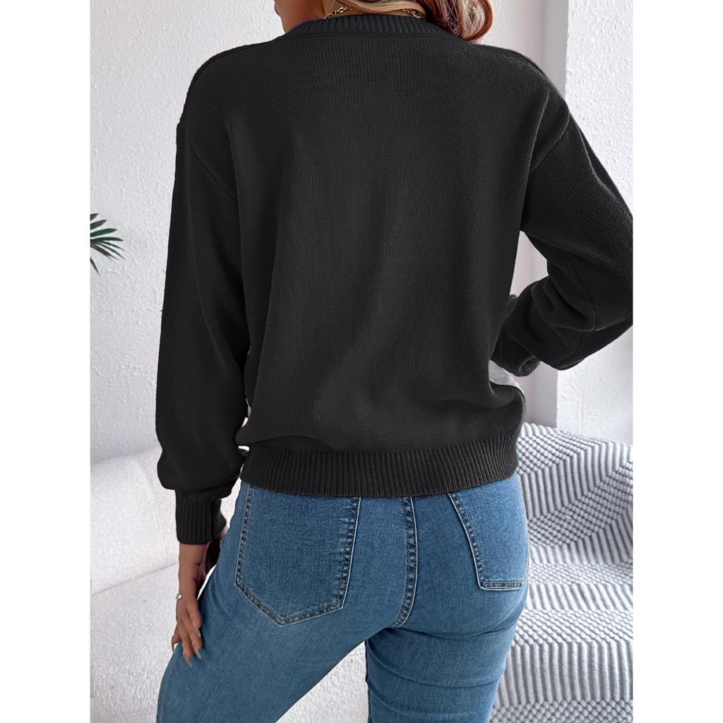 HNXC Autumn and Winter Casual Color-block Twisted Lantern Sleeve Pullover Sweater for Women
