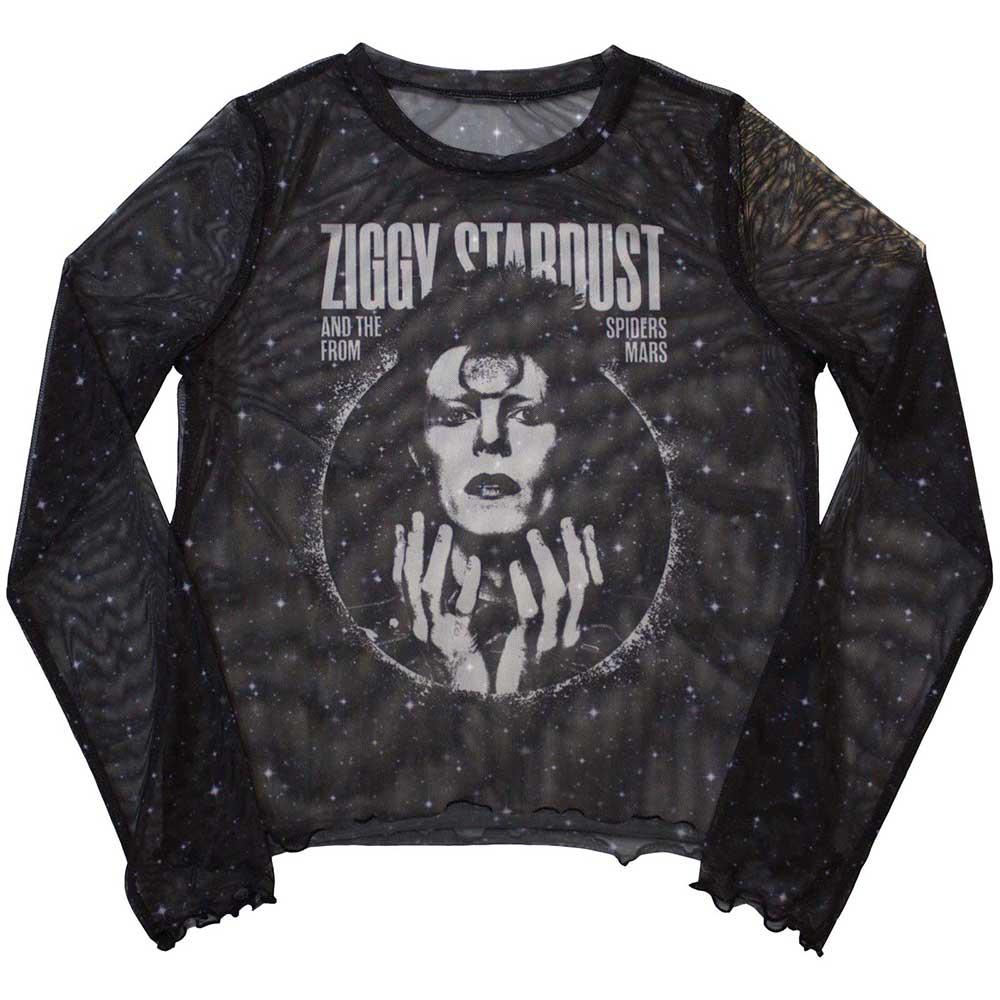 David Bowie Женский сетчатый укороченный топ с длинным рукавом Ziggy V1