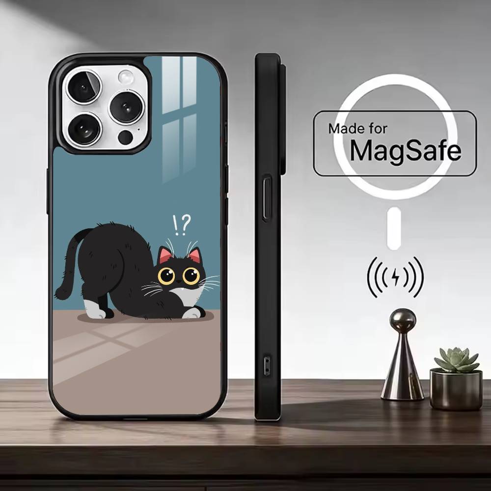 Кошачьи мемы F-Смешной милый чехол для телефона для iPhone17,16,15,14,13,12,11 Plus,Pro Магнитный для Magsafe Беспроводной зарядки