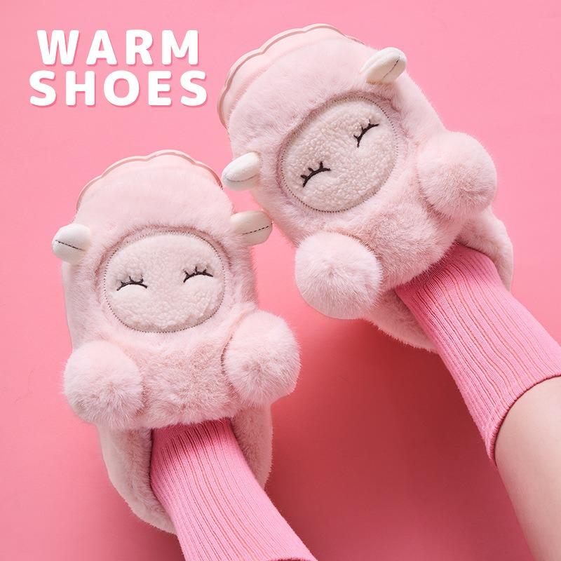 Cotton Slippers for Women In Winter Cartoon Cute Little Sheep Warm and Plush Thick Bag Heel Hairy Shoes for Girls At Home Slippers