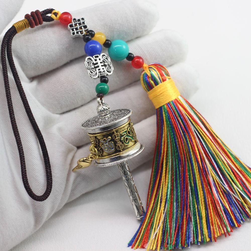 Colourful Tibetan Prayer Tassel Pendant Tassel Spinning Wheel Keyring  Hanging Ornaments