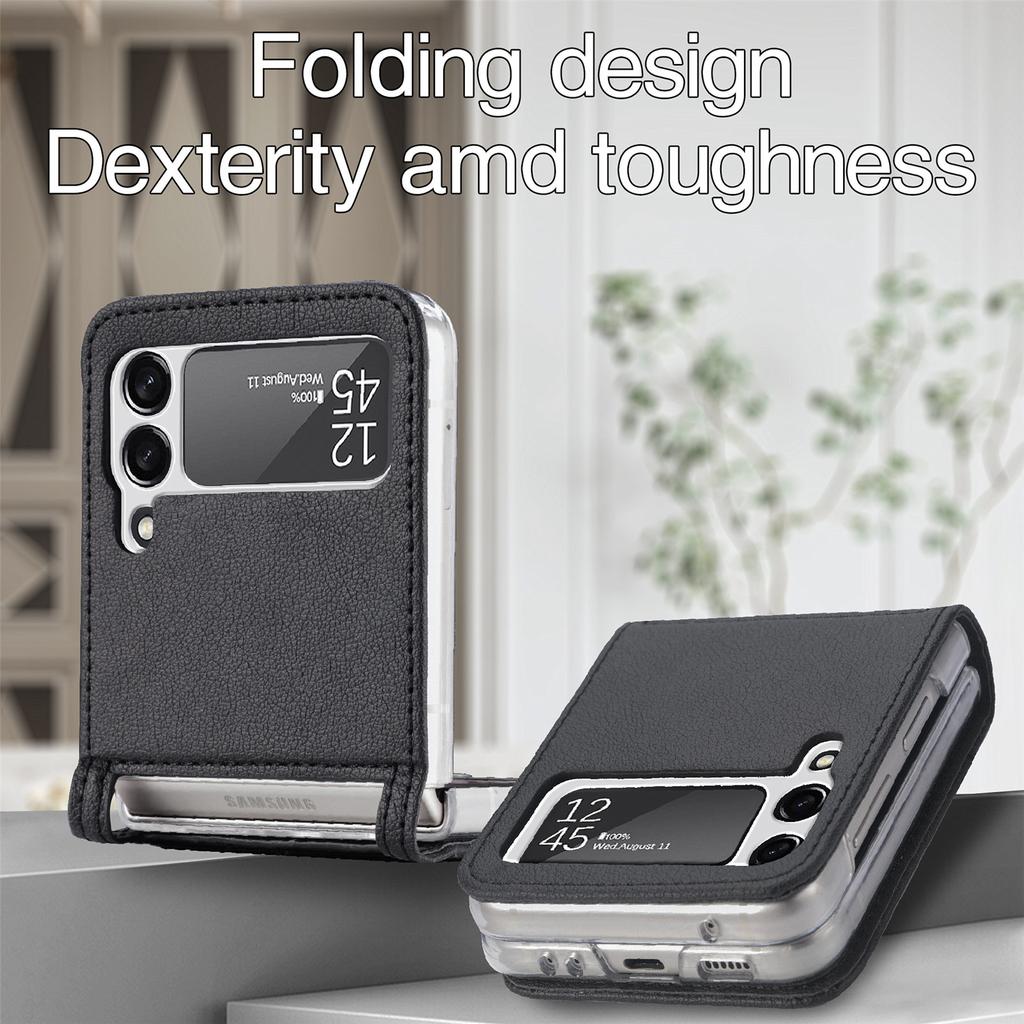 Anti -Scratch Luxury Leather Phone Coque Case For Samsung Galaxy Z Flip 4 5g Flip4 Flip 3 Flip3 Zflip4 Card Slot Funda Cover