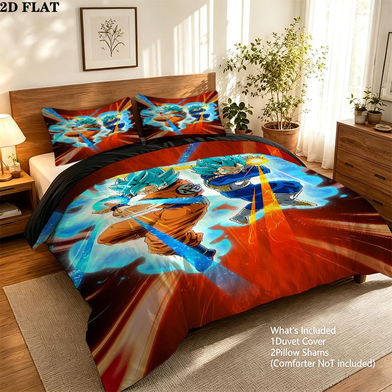 Dragon Ball Super Pattern Bedding Quilt Set Quilt Cover Pillowcase Home Birthday Gift(1 * duvet cover + 2 * pillowcase, without core)