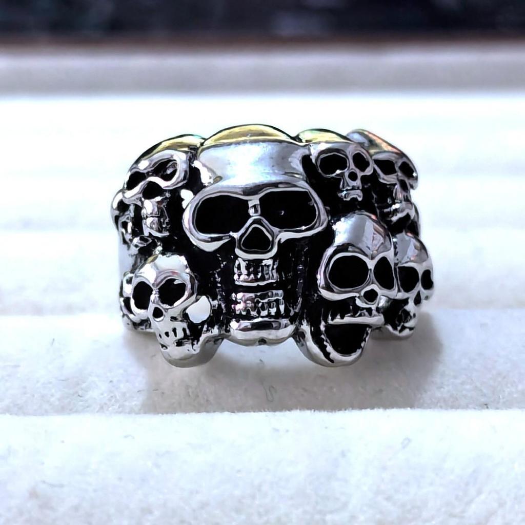 Преувеличенное ретро тайское серебряное кольцо-череп - Регулируемое открытое мужское кольцо