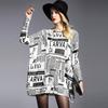 Autumn Plus Size Women's Newspaper Print Loose Knit Sweater