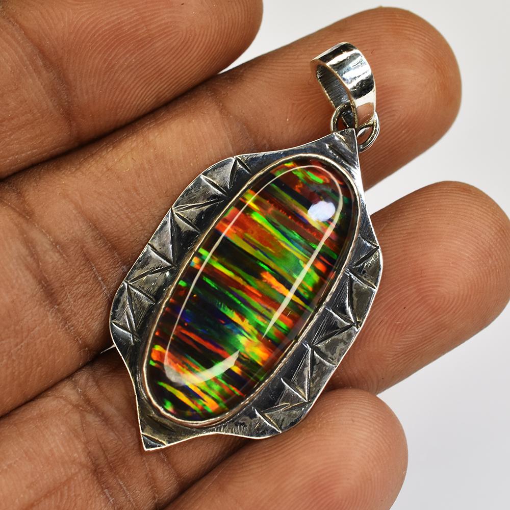 A+ 40 Ct Natural Oval 925 Sterling Silver Beautiful Opal Gems Pendant