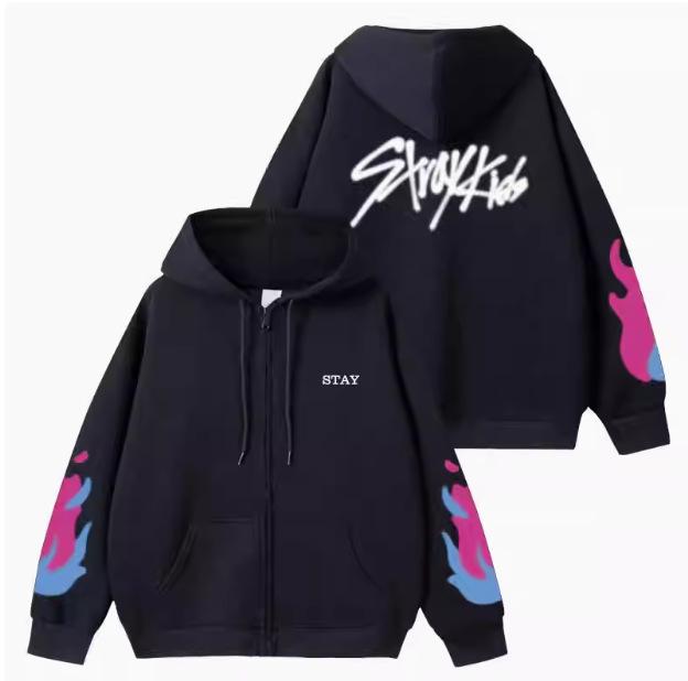 2025 SKZZ Stray Kids Casual Long Sleeve Cotton Hoodie – Popular European & American Style with Round Neck Print