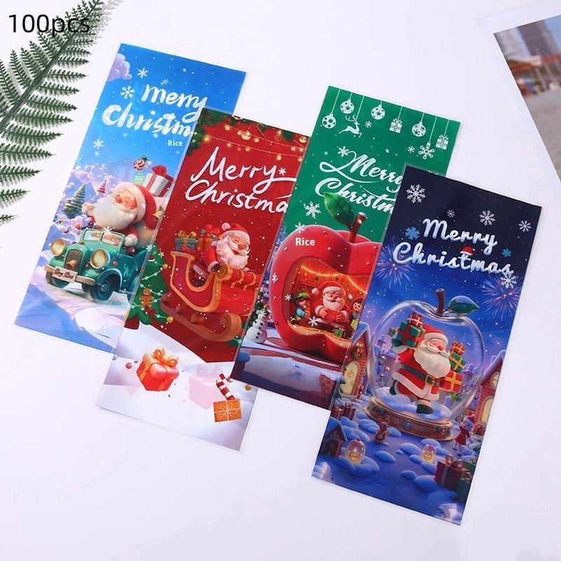 50/100Pcs Christmas Gift Bags Christmas Decorations For Home 2025 Xmas Gifts New Year 2026 Santa Claus Snowman Packaging Bags