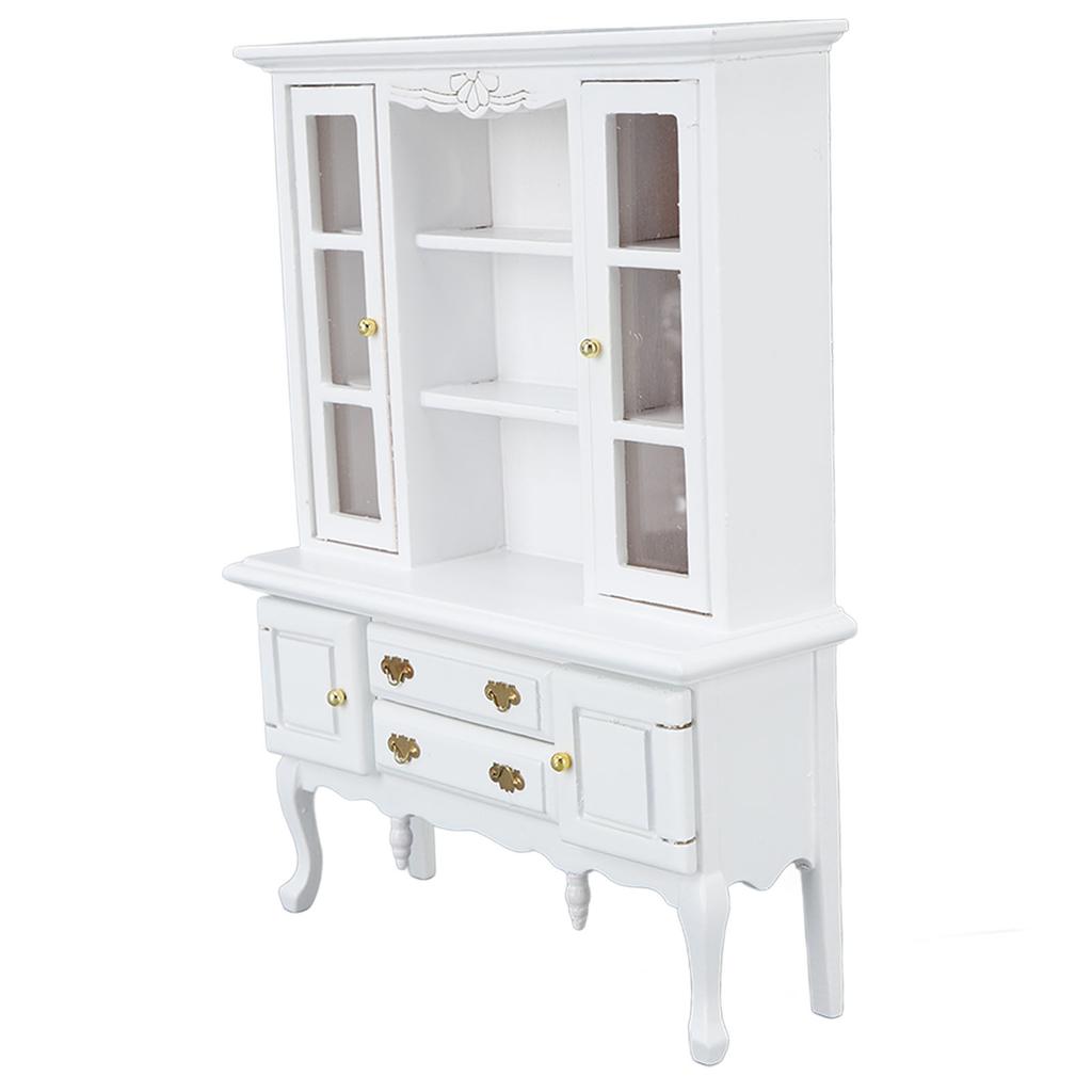 Miniature Cabinet Wooden 1/12 Scale Dollhouse Bookcase Cupboard with Openable Door Drawer for Room
