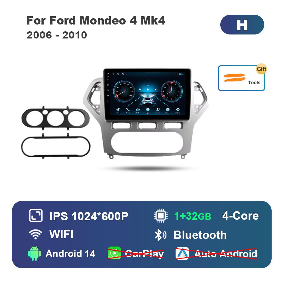 Автомагнитола с интеллектуальной системой Android 14, мультимедийный плеер для Ford Mondeo 4 Mk4 2006 - 2010, сенсорный экран, 4G, WiFi, BT, GPS, Navi