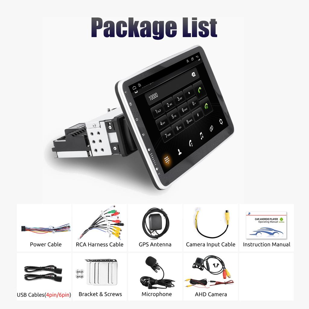 Android 14 10,1-дюймовый универсальный одинарный вращающийся автомобильный радиоприемник Auto Carplay мультимедийный плеер GPS Navi автомобильная стереосистема