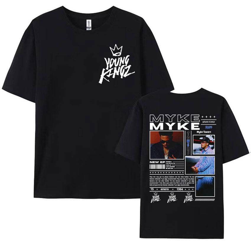 Rapper Myke Towers Graphic Printed T-shirts for Men Harajuku Hip Hop Oversized T Shirt Unisex Summer Cotton Short Sleeve T-shirt