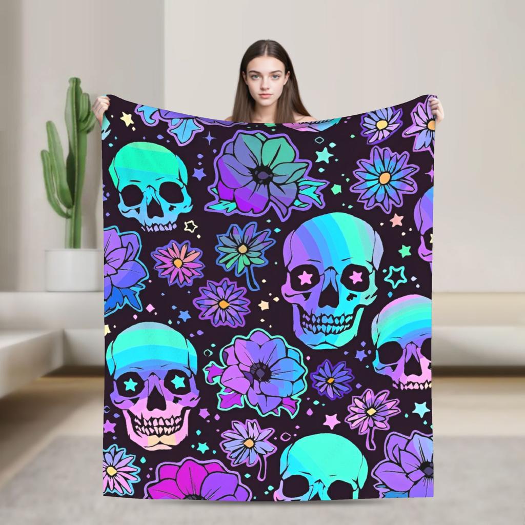 Sugar Skull Day of the Dead Blankets Gothic Mexican Skeleton Halloween Flannel Funny Warm Throw Blankets for Home Spring/Autumn