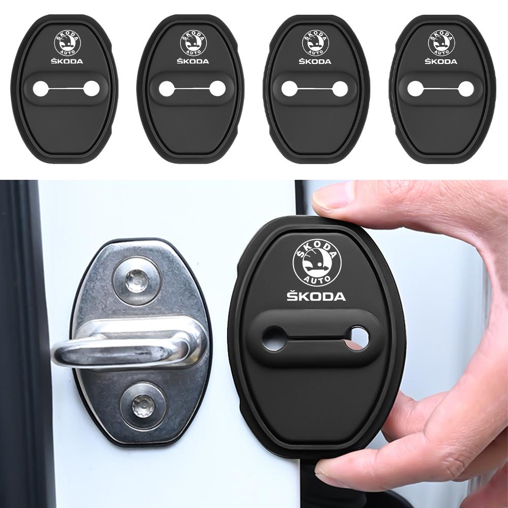 RYYX4 2/4PCS Silicone Car Door Lock Protector Cover Buckle Auto Accessories For Skoda Octavia Kamiq Fabia Kodiaq Rapid Karoq Scala S