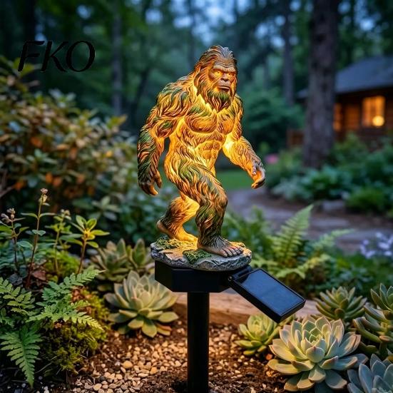 Courtyard Dragon Sculpture Solar Garden Light, Outdoor Sasquatch Statue Lamp, Fantasy Medieval Gothic Creature Sculpture, Pathway Light for Yard Lawn