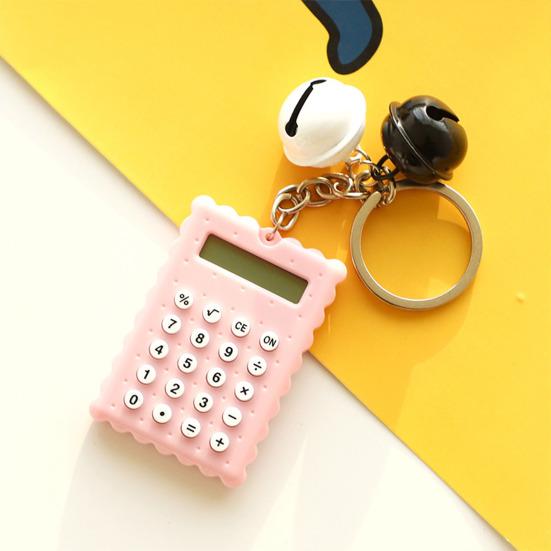Мини-портативный калькулятор, колокольчик, декор, брелок, мультяшная форма Buscuit, 8 цифр, разборчивый ЖК-дисплей, прочные клавиши, механический переключатель с батарейным питанием