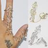 Shining Decorative Double Finger Rings Full Rhinestone Rose Flower Chain Link