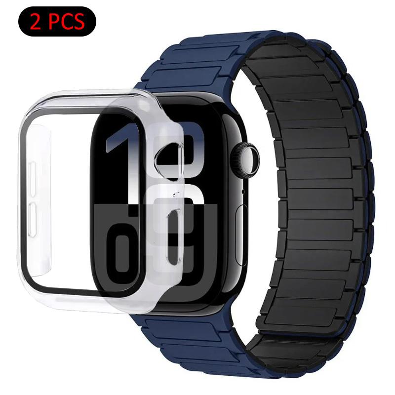 Силиконовый ремешок+Чехол для Apple Watch Ultra 3/2/1 49 мм 11 10 46 мм 42 мм Магнитный ремешок iWatch 9 8 7 45 мм 41 мм 6 5 SE 44 мм/40 мм Защитный чехол