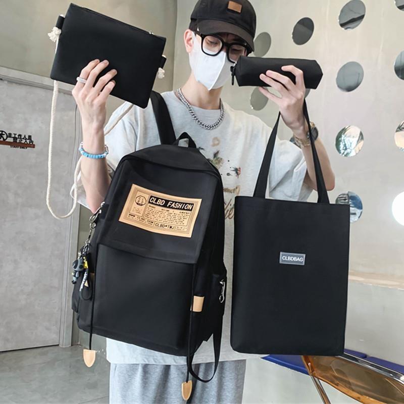 Трендовый рюкзак для старшеклассника, мужская спортивная сумка на двойном плече, черный