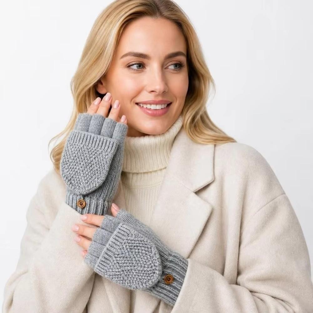 Flip Plush Gloves Solid Color Winter Mittens Fashion Half Finger Gloves Autumn