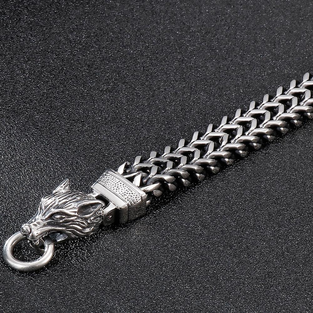 Мужской браслет с двойной волчьей головой, мужской винтажный, ширина 12 мм, нержавеющая сталь 316l, панк-цепь, готическая бижутерия с животными, аксессуар для мужчин
