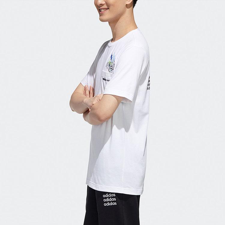 adidas Футболка Neo Hand-Drawed Pattern Letter Print Sports Casual Short Sleeve T Shirt Men T Shirts White GJ8887
