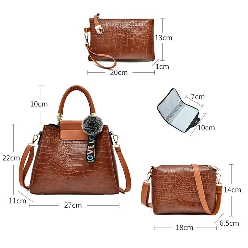 4 шт./компл. женская кожаная сумка в стиле ретро со змеиным узором, сумка на плечо, большая вместимость, набор из четырех предметов, косые сумки с украшением из подвески