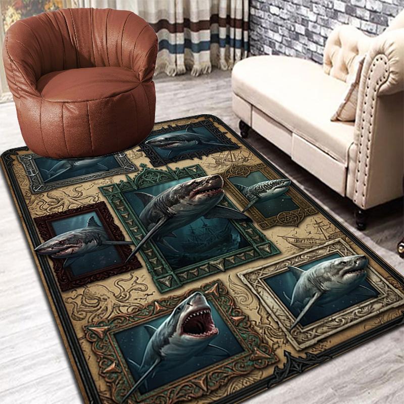 Great White Sharks Pattern Rug Floor Mat for Living Room or Bedroom Soft and Comfortable Carpet a Gift for Birthday and Holiday.