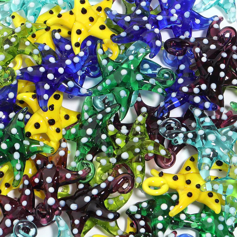 1Pcs 30x35mm Colorful Lampwork Pendant White Dot Pattern Starfish Shape Cute Pendant For DIY Craft Jewelry Necklace Gift Making