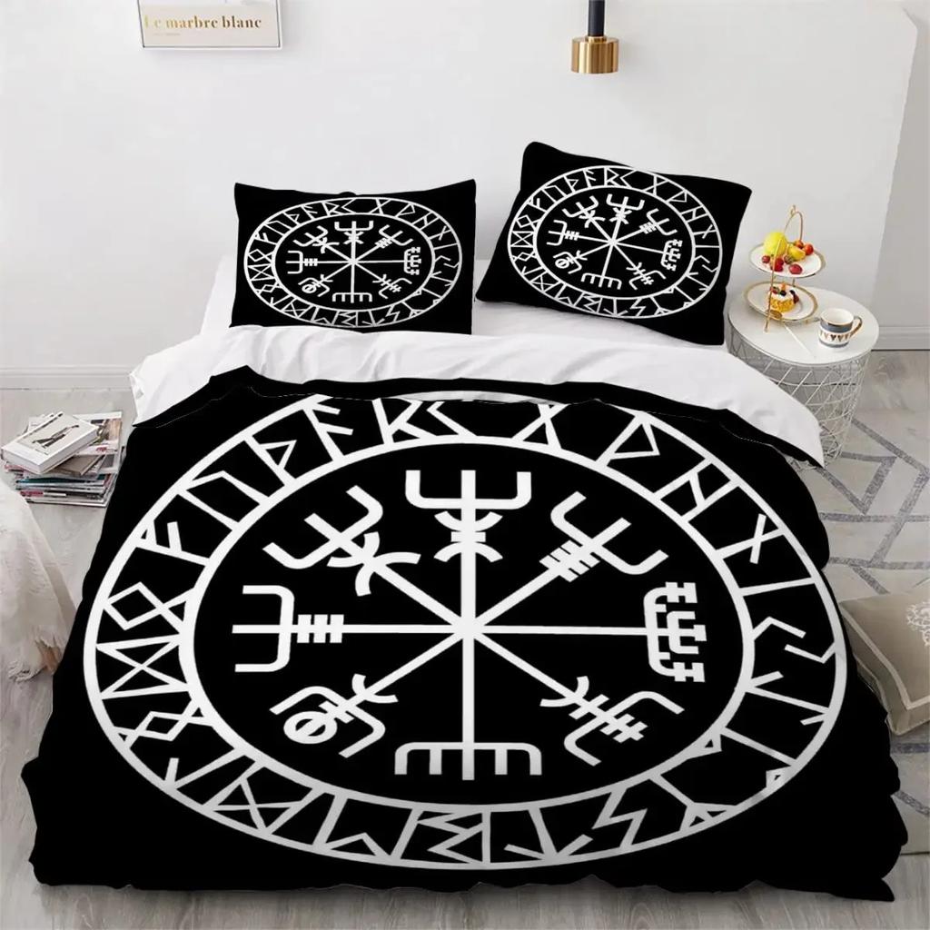Viking Duvet Cover Set Nordic Viking Runes Print Bedding Set for Boys Teen Men King Size 2/3pcs Soft Polyester Comforter Cover