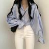 Korean Chic Blouses French Niche Autumn Outfit Thin Striped Loose Shirt for Women Simple Interio Long Sleeved Top Trendy
