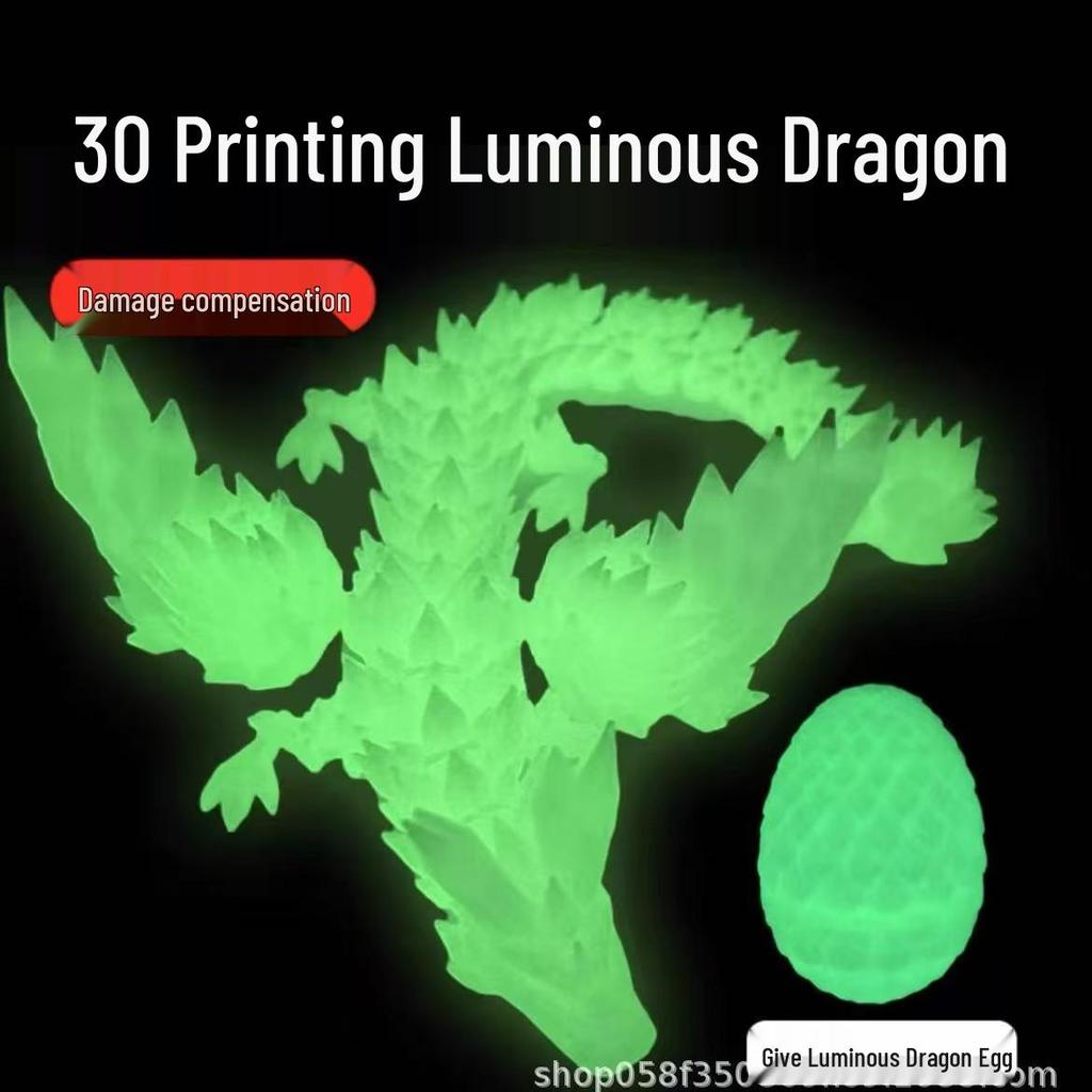 Набор светящегося яйца дракона, напечатанного на 3D-принтере, и подвижной игрушки кристального дракона для детей