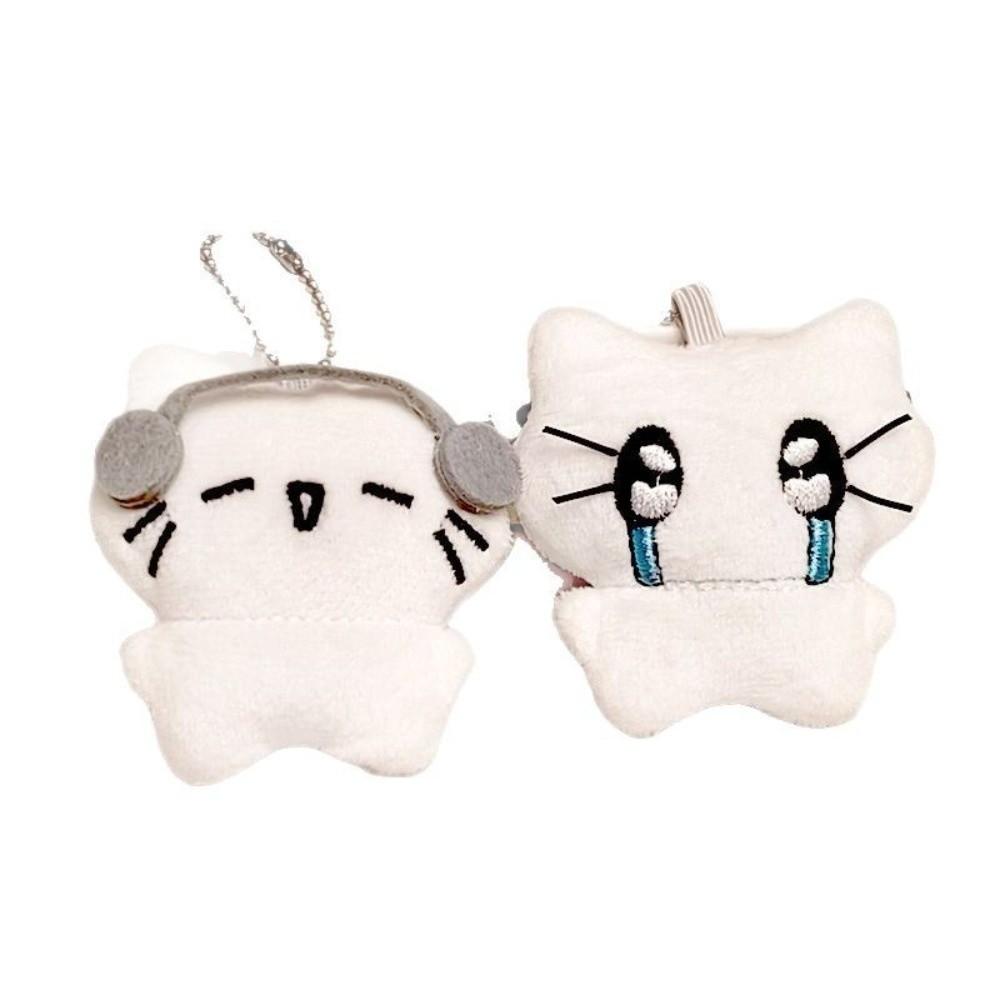 Cartoon Sad Cat Doll Keychain Funny Key Ring Cute Earphones Cat Pendant Friendship