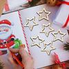 100Pcs Star Wood Chips Creative Hollow Design Star Ornaments DIY Wood Crafts for Holiday Party Decoration