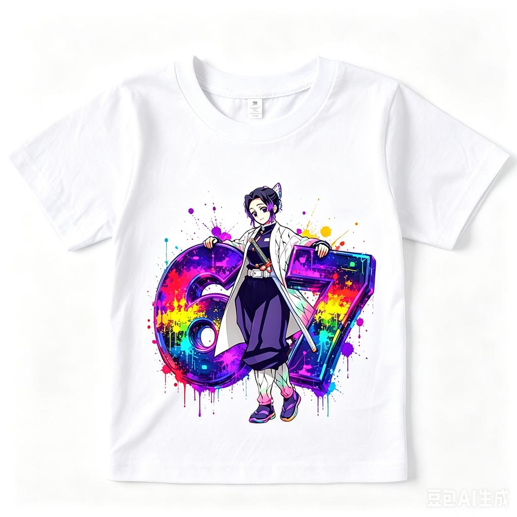 Demon Slayer Shinobu Kocho 67 Print Casual Cotton T Shirt for Girls Summer Kids Clothing Anime Top