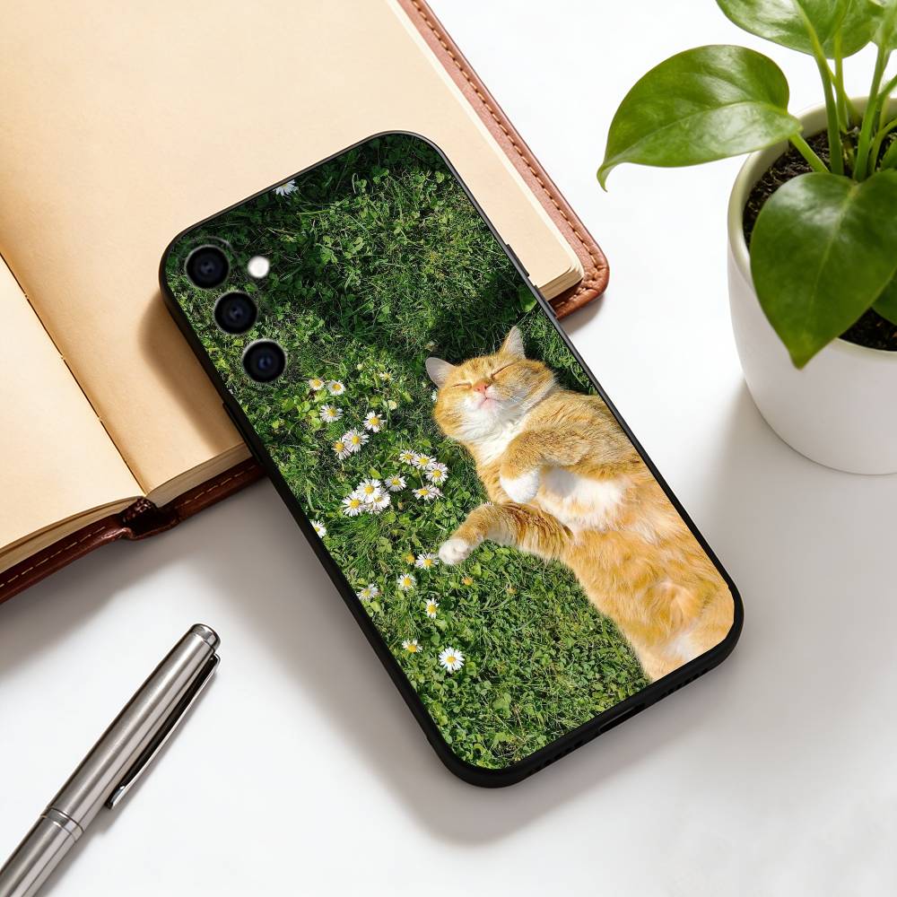 Чехол для телефона с кошкой Черный Силиконовый Мягкий Для Samsung Galaxy A73,A72,A71,A70,A53,A52,A51