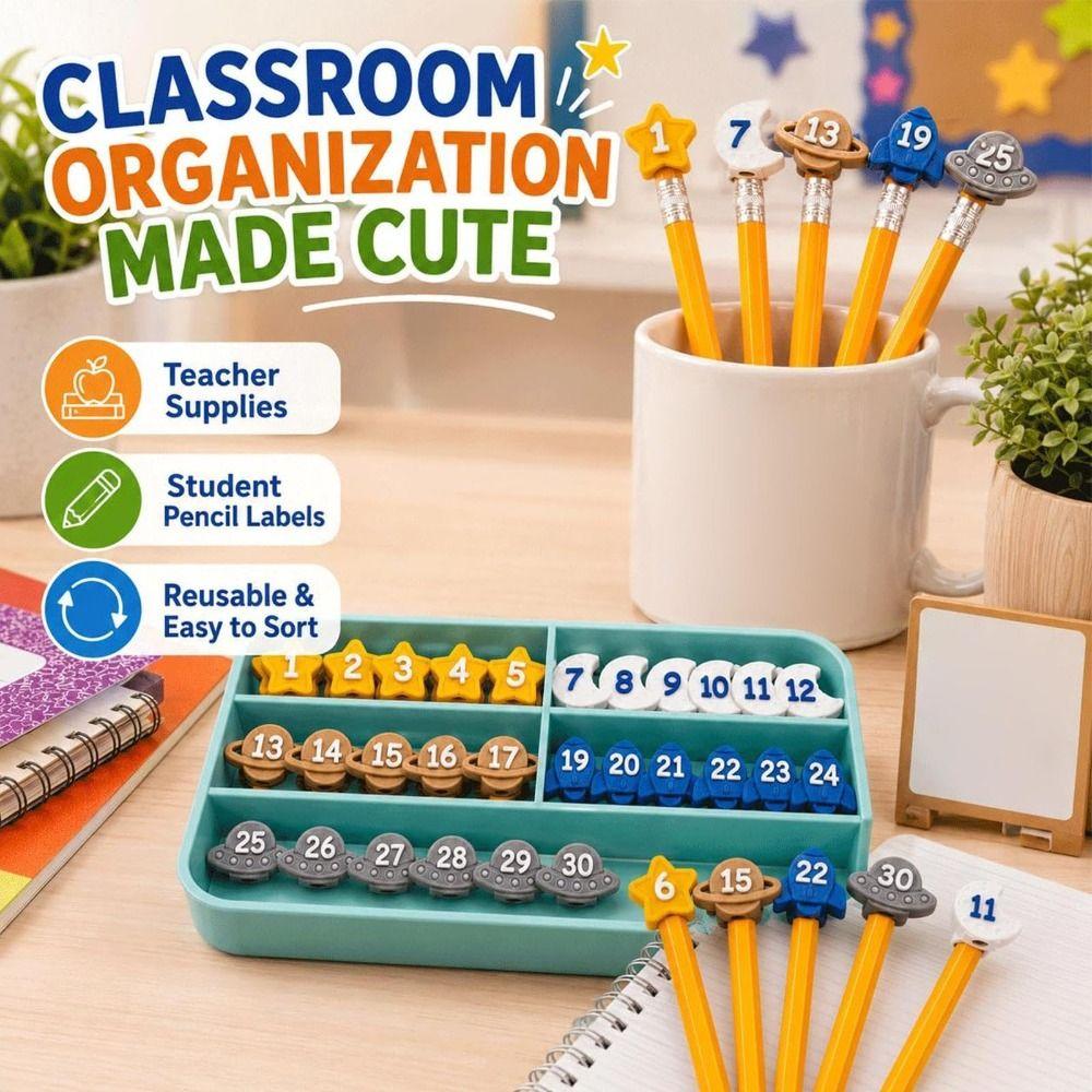 6/30PCS 1-30 Numbered Pencil Tracking Markers Classroom Pencil Labels Classroom Organization