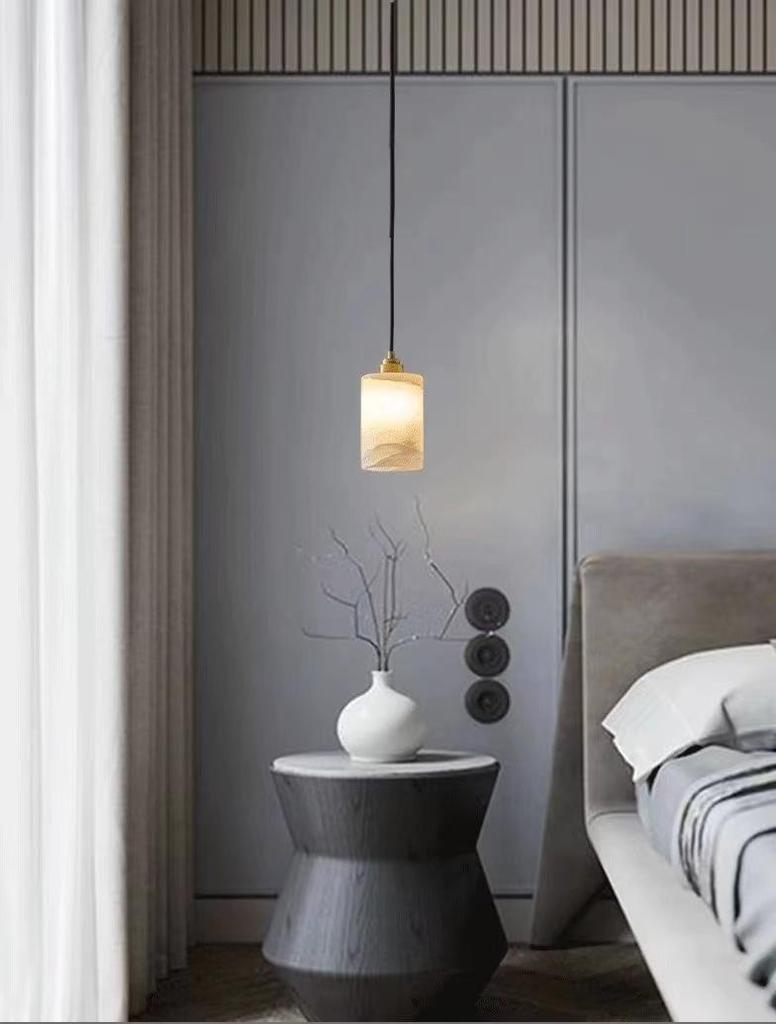 Spanish Alabaster Bedside Pendant Light - Minimalist Design for Master Bedroom, Hallway, or Foyer