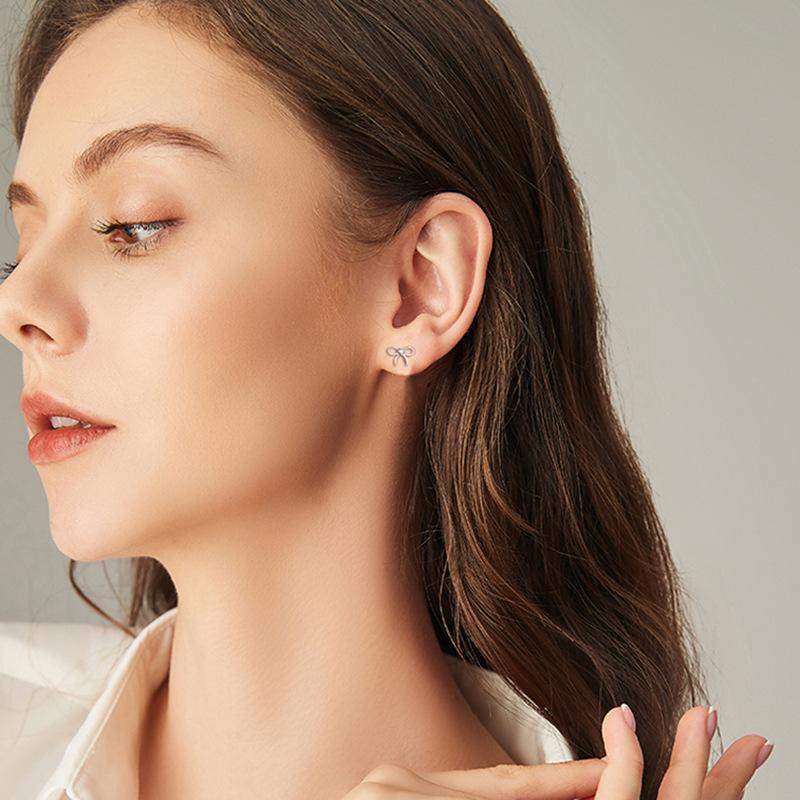 Minimalist Bow Stud Earrings for Women, Elegant Luxe Zircon Ear Jewelry, Versatile Fall Winter Dainty Earrings