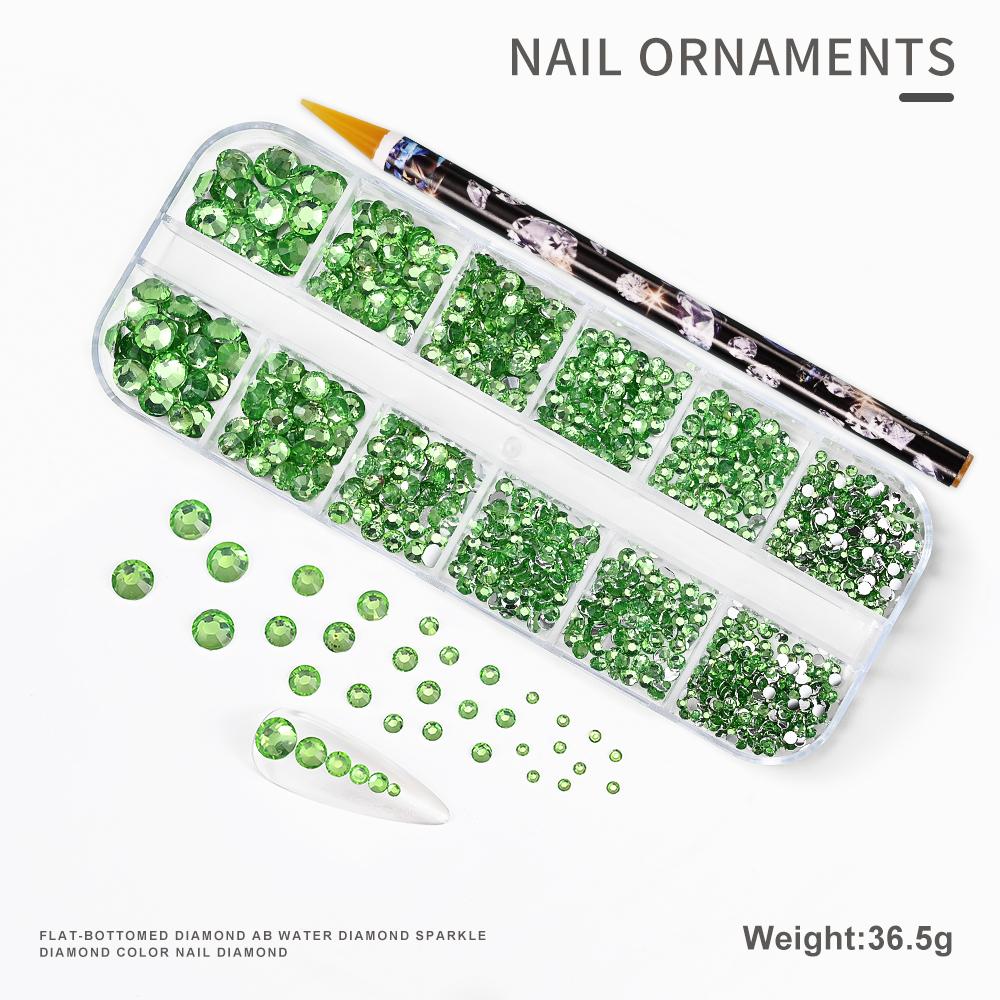 2pcs/Set Nail Art Rhinestones Kit 12Grids Flatback Crystal Clear AB Drills With Pen DIY Manicure Nail Art Decoration Accessories