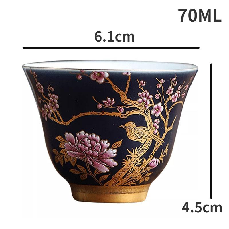Сине-золотые расписные чайные чашки для домашнего использования, одинарная мастер-чашка, креативный расписанный вручную набор чайных чашек «Сорока»