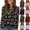 Женский повседневный пуловер с круглым вырезом и ажурными вырезами, с длинным рукавом, футболка с принтом сердечек ко Дню святого Валентина