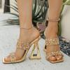 Plus Size Special Heel Sandals and Slippers Women's Square Toe Open Toe Rhinestone Clear One Strap Non-Slip Sandals