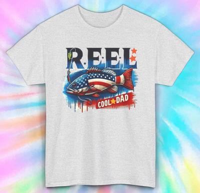American Flag Fish Reel Cool Dad Fishing T-shirt