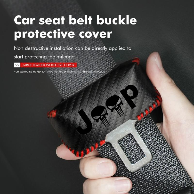 Car Seat Belt Buckle Protector Leather Safety Belt Anti Damage Cover For Jeep Cherokee Wrangler JK Gladiator Compass RenegadeI