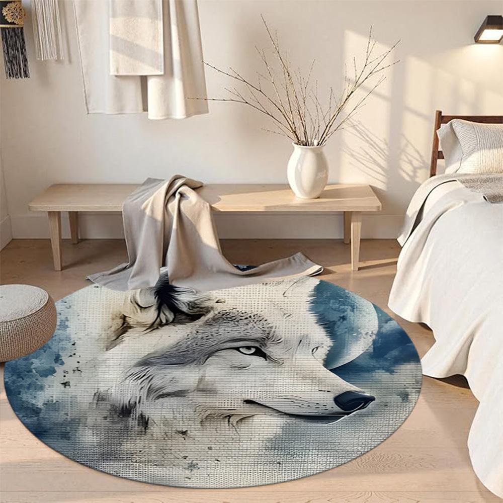 Wolf Round Carpet Design for Study room Decorate room Playrooms Game Room Anti-slip Round Rug Anime Office Decor Birthday Christmas Gift